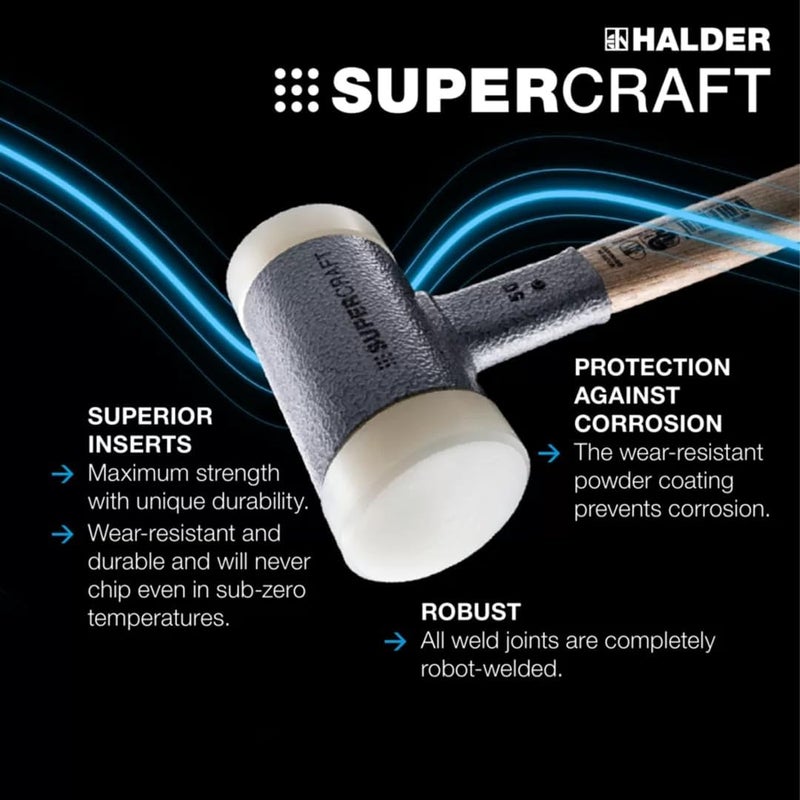 Halder SuperCraft Hi-Viz Dead Blow Mallet 3377.130 - Non-Rebounding Mallet, Hard Nylon Inserts, Break-Proof Steel Tube Handle, Anti-Slip Grip, 30mm, 1.3 lbs. - Image 3